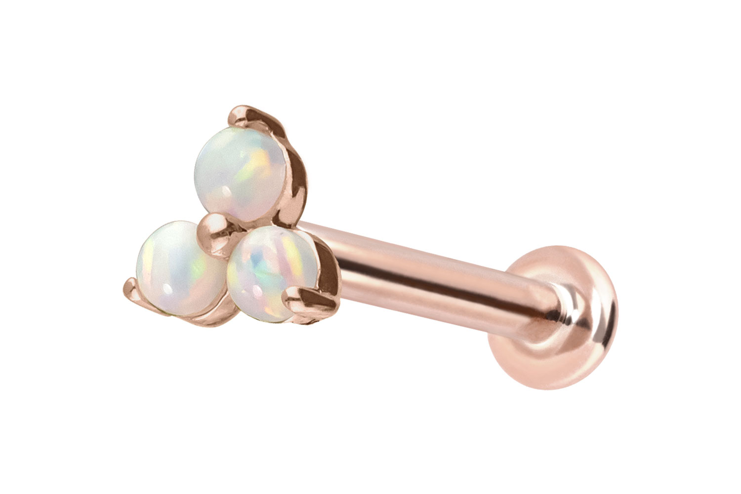 14 Karat Gold Labret Piercing mit Push Fit BLUME + 3 SYNTHETISCHE OPALE